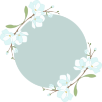 white blue magnolia or jasmine wreath frame flat style png