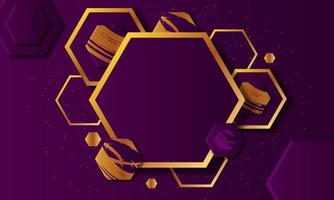 Luxury purple and gold hexagonal overlapping layer background. vector