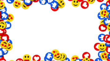polegares de mídia social como, corações e foto de quadro de ícone emoji, renderização em 3d, isolado