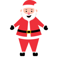 Funny happy Santa Claus character with gift, waving, and greeting in transparent background png