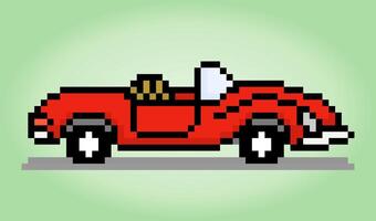 Arte clásico de píxeles de automóviles de 8 bits. ilustración vectorial de un patrón de punto de cruz de coche. vector