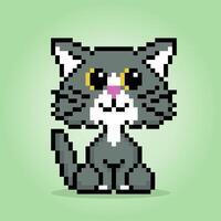 Pixel 8 bit a cat is sitting. Animal for game assets in vector illustration.