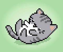 8 bit Pixel cat are playing. Animals for game assets in vector illustrations.