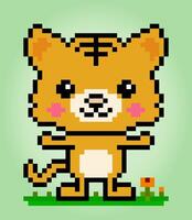 gato de píxeles de 8 bits. animales de píxeles en ilustraciones vectoriales. vector