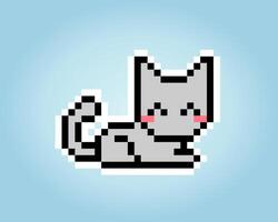 Pixel cat 8 bit. Animals for game assets in vector illustration.