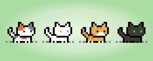 colección de gatos de píxeles de 8 bits. animales para activos de juego en ilustración vectorial. vector