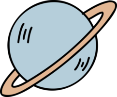 Hand Drawn Planets and rings floating in space illustration png