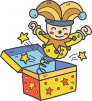 Hand Drawn A cute clown emerges from the box illustration png