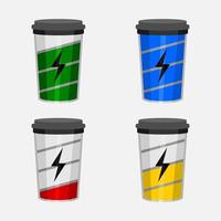 ilustración vectorial de tazas de café editables que se muestra como iconos de batería establecidos para un elemento adicional de café o proyecto de diseño relacionado con el negocio con el concepto de recarga de energía vector
