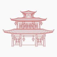 Editable Three Roofs Traditional Chinese Building Vector Illustration in Outline Style for Artwork Element of Oriental History and Culture Related Design