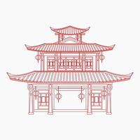 Ilustración de vector de edificio tradicional chino editable de tres techos en estilo de contorno para elemento de arte de diseño relacionado con la historia y la cultura oriental