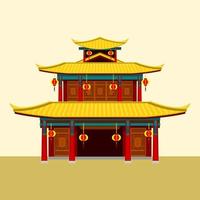 Ilustración de vector de edificio chino tradicional editable de tres techos para elemento de arte de diseño relacionado con la historia y la cultura oriental