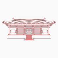 Editable Traditional Wide Chinese Building Vector Illustration in Outline Style for Artwork Element of Oriental History and Culture Related Design