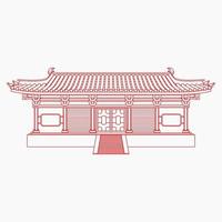 Editable Traditional Wide Chinese Building Vector Illustration in Outline Style for Artwork Element of Oriental History and Culture Related Design