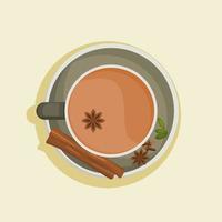 Editable Top View a Cup of Indian Masala Chai Vector Illustration With Assorted Herb Spices for Artwork Element of Beverages With South Asian Culture and Tradition Design