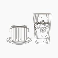 Editable Isolated Vietnamese Drip Iced Coffee Vector Illustration in Outline Style for Artwork Element of Cafe With Vietnamese Culture and Tradition Related Design