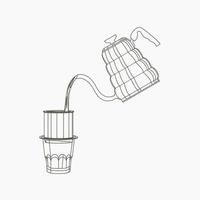 Editable Outline Style Vector Illustration of Pouring Hot Water from Gooseneck Kettle into Vietnamese Coffee Brewing for Artwork Element of Cafe With Vietnamese Culture and Tradition Related Design