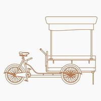 ilustración de vector de tienda de bicicletas de comida móvil de vista lateral aislada editable en estilo de esquema para elemento de arte de vehículo o diseño relacionado con negocios de comida y bebida