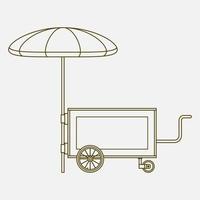 Editable Isolated Side View Mobile Mini Food Cart Vector Illustration With Umbrella in Outline Style for Food and Drink Business Related Concept