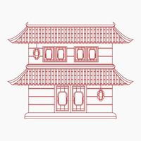 Editable Traditional Two Roofs Chinese Building Vector Illustration in Outline Style for Artwork Element of Oriental History and Culture Related Design