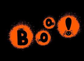 Boo lettering with spiders for flyers and postcards. Doodle and street graffiti style. Happy Halloween card. vector