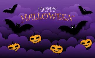 Happy halloween spooky card in paper cut style vector