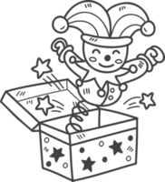 Hand Drawn A cute clown emerges from the box illustration png