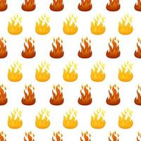 Seamless pattern with fire flame on white background. Vector illustration.