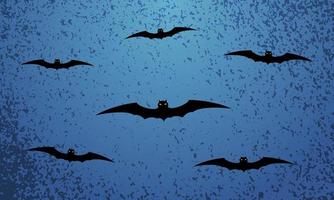 Happy Halloween blue festive background with flying bats. Vector illustration.