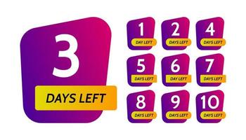 Number of days left. Set of ten purple banners with countdown from 1 to 10. Vector illustration