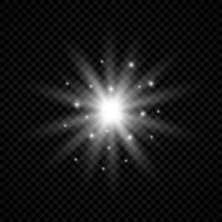 Light effect of lens flares. White glowing lights starburst effects with sparkles. Vector illustration