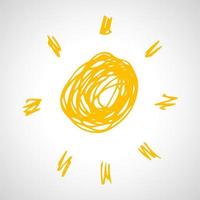 Hand drawn sun. Simple sketch sun. Solar symbol. Yellow  doodle isolated on white background. Vector illustration.