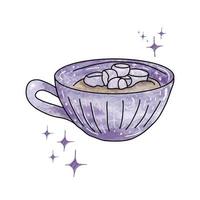 Taza de café acuarela dibujada a mano decorada con símbolos celestiales. linda taza de café con malvavisco. aislado sobre fondo blanco vector