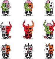 conjunto de divertida fiesta de terror del cráneo del monstruo del garabato. combinación de personajes de halloween vector