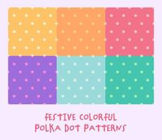 Colorful Festive Polka Dot Designs Collection, Seamless Patterns. Multi Color Holiday Backgrounds Set, Vector EPS, Set of 6 Designs for Wrapping Paper, Textile and More.