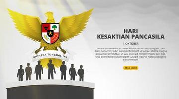 Pancasila Sanctity Day background with a Garuda Pancasila and statues of army vector
