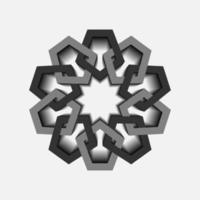 Geometric emblem template design with overlapping elements. Islamic motif. Geometric pattern mandala in Arabic style, monochrome logo isolated on a white background. Vector illustration