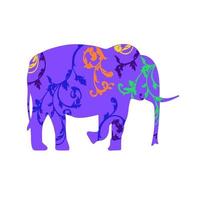 Elephant silhouette with floral ornament Isolated drawing vector illustration.
