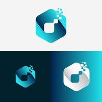 Digital logo icon. Hexagon vector element with pixel