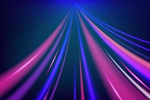 Light motion trails. Speed light streaks vector background with blurred fast moving light effect, blue purple colors on black.Racing cars dynamic flash effects city road with long exposure night light