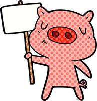 cartoon pig with sign post vector