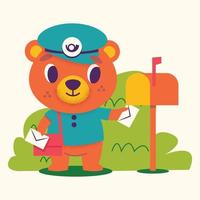 Cute bear postman vector