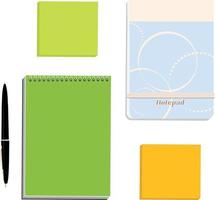 Stationery set of two notepads one them in green and light blue with a colored sticky vector