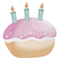 bolo de aniversário com vela aquarela festa feliz desenho de mão