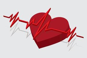 forma de corazón isométrica e ilustración 3d línea de latidos del corazón y ecg - conjunto de señales de ekg vector