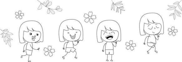 cute illustration set of happy girl vector