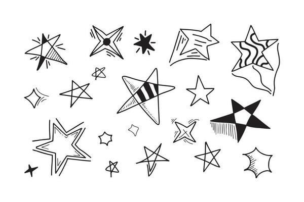 Starburst doodle set. Hand drawn star.
