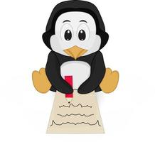 pingüino de dibujos animados escribiendo sentarse en el suelo vector