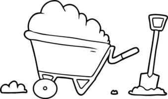 cartoon wheelbarrow and shovel vector