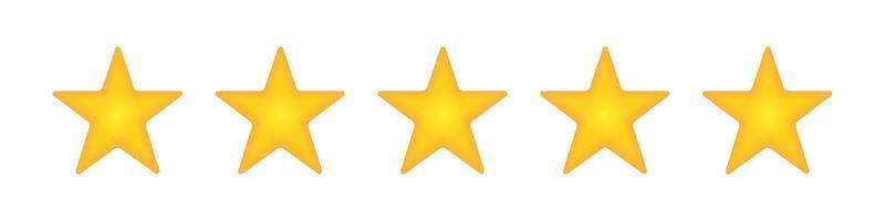 icono de calificación de cinco estrellas para revisión de productos, aplicación móvil, sitio web, estrellas amarillas en un fondo blanco vector